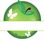 vector label with green apple and butterfly