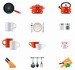 Set of the detailed icons representing kitchenware