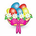 Basket with colorful Easter eggs. Illustration on white background