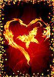 Bright flame in the form of heart and butterfly