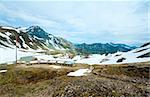 Tranquil summer Alps mountain (view to Grossglockner High Alpine Road) and signs about