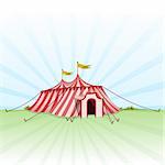 Red and White stripes on classic Circus Tent on Green Grass