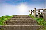 Wooden staircase and banister in the park