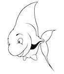 Scalar Fish - Black and white cartoon illustration, vector