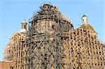 Restoration of an old beautiful church with scaffolding