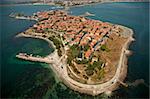 Old Nessebar city, Bulgaria, aerial view from helicopter