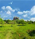 Sigiriya ( Lion's rock ) is a large stone and ancient palace ruin in the central  Sri Lanka. Panorama of the three vertical frames and horizontal one.