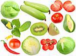 Set of fresh fruits and vegetables. Isolated on white background. Close-up. Studio photography.