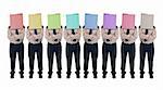 Cardboard box head businessman or politician in row - illusion of choice concept, isolated