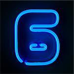 Highly detailed neon sign with the number six