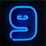 Highly detailed neon sign with the number nine