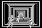 Running person vector. Square corridor. Light at the end of tunnel. Abstract illustration