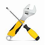 Screwdriver and wrench on white. Vector illustration
