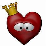 red heart with golden crown - 3d illustration