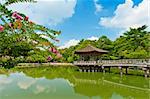 Beautiful wooden gazebo over the lake in Nara city, Japan.