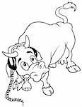 Cow with Headphones - Black and White Cartoon Illustration, Vecto