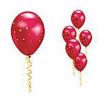 Red balloons with stars and ribbons. Vector illustration.