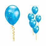 Blue balloons with stars and ribbons. Vector illustration.
