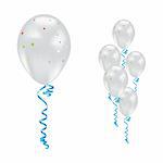 White balloons with stars and ribbons. Vector illustration.