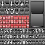 Alphabet on the Mechanical Timetable. Example of a Valentine's Day and in Different Colors