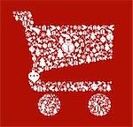 Christmas icon set in shopping cart shape background. Vector file available.