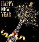 Diamond champagne bottle with gold ribbon in New Year celebration. Vector file available.