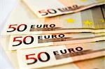 Close up of 50 euro money banknotes