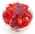 Ice cream with fresh strawberry and raspberry jam