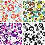Set seamless patterns with translucent colorful and dotted balls (vector EPS 10)