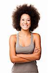 Happy Afro-American young woman isolated on white laughing