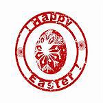 Happy Easter stamp with painted egg, greetings stencil over white