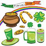 Saint Patrick's Day classic doodles over white