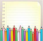 Notepad blank page with crayons - vector illustration.