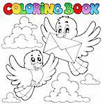 Coloring book birds with envelope - vector illustration.