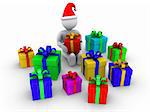 3d person holding a present is surrounded by other presents