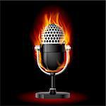 Microphone in Fire. Illustration on black background fore design