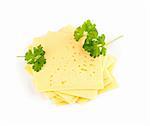 swiss cheese slices on white background.