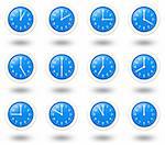 12 hours analogic clocks set for world time zone