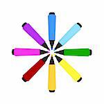 Colorful marker-pens shape of a sun. Isolated on white.3d rendered.