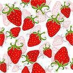 Seamless white floral pattern with red strawberries(vector)