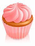 Illustration of pink fairy cake cupcake with icing