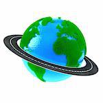 Planet Earth with green grass and road around