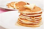 Homemade Pancakes With Butter and Warm Maple Syrup