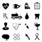 Health and medical icon set in black