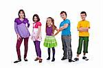 Casual kids in a row smiling and posing - isolated