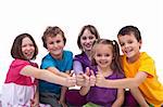 Happy kids working as a team - giving thumbs up sign