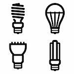 Vector icon set of energy saving and LED light bulbs