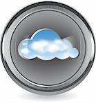 Cloud shape cut out from brushed metal with a view of the clouds in the sky. Cloud computing abstract concept. Vector illustration.