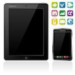 Tablet PC and Mobile Phone wiht Empty Black Screen, vector illustration