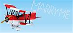 3D render of aMan sky writing in a biplane